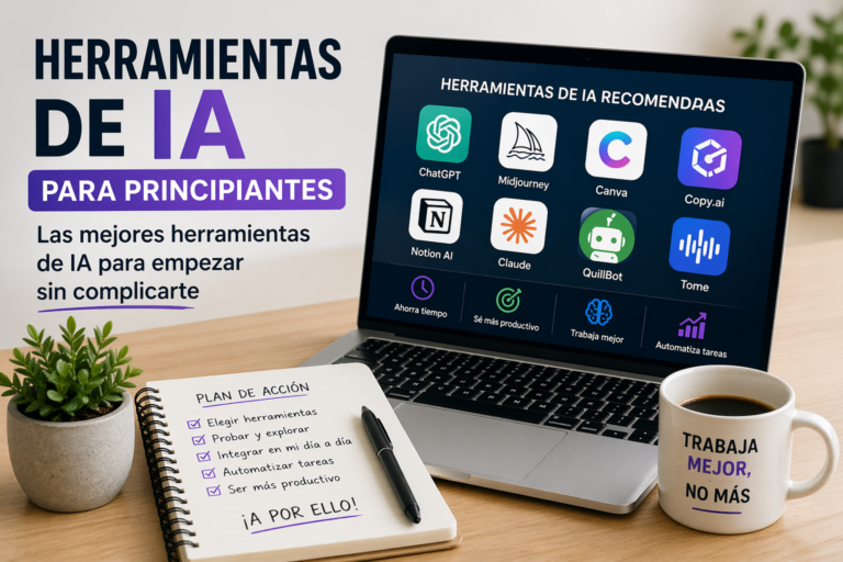 Herramientas de IA para principiantes recomendadas para ahorrar tiempo crear contenido y mejorar productividad desde cero