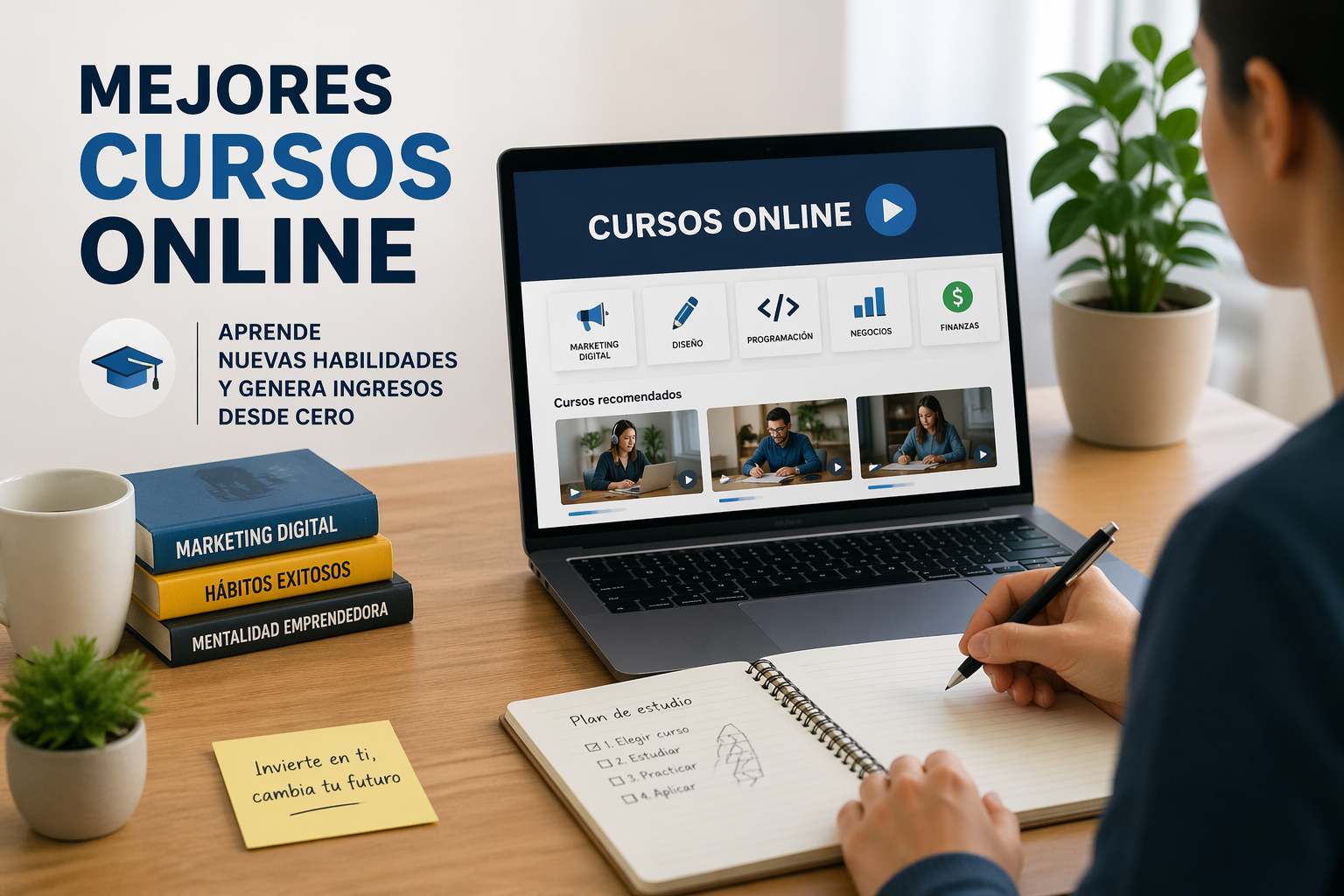 Mejores cursos online para aprender habilidades útiles y generar ingresos desde cero con formación digital en portátil moderno