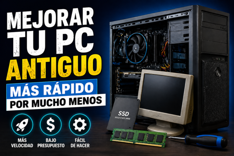 Mejorar un PC antiguo para hacerlo más rápido con SSD, memoria RAM y torre de ordenador abierta