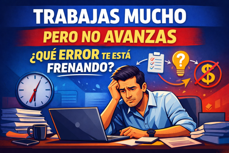trabajas mucho pero no avanzas error productividad 2026 persona frustrada trabajando