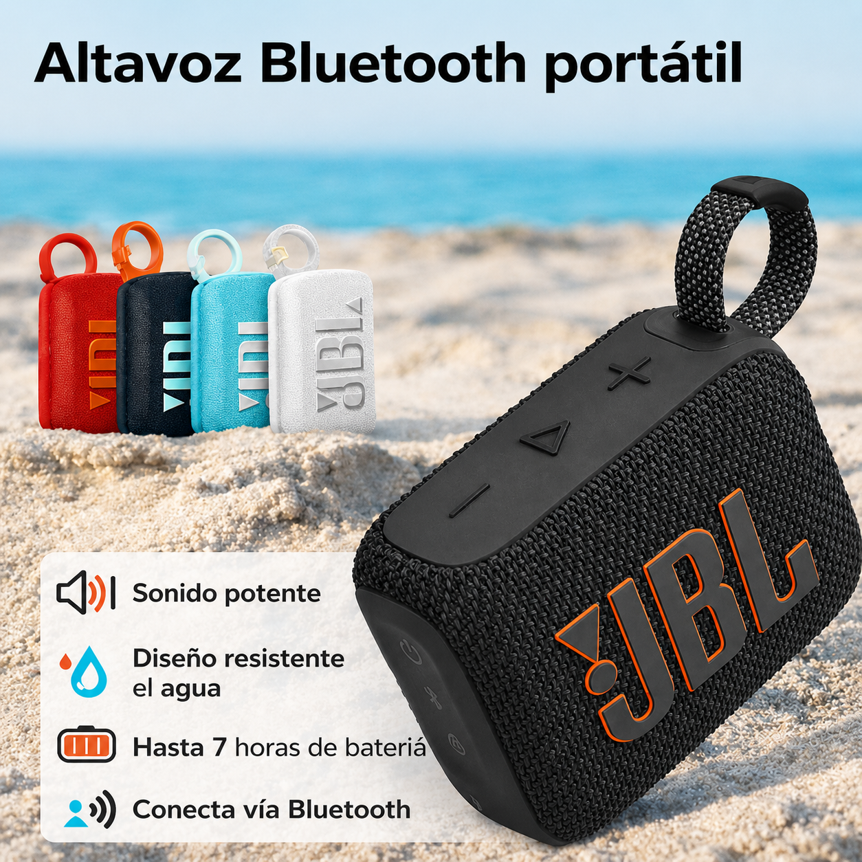 altavoz bluetooth portátil JBL con sonido potente y batería duradera regalo ideal fin de curso