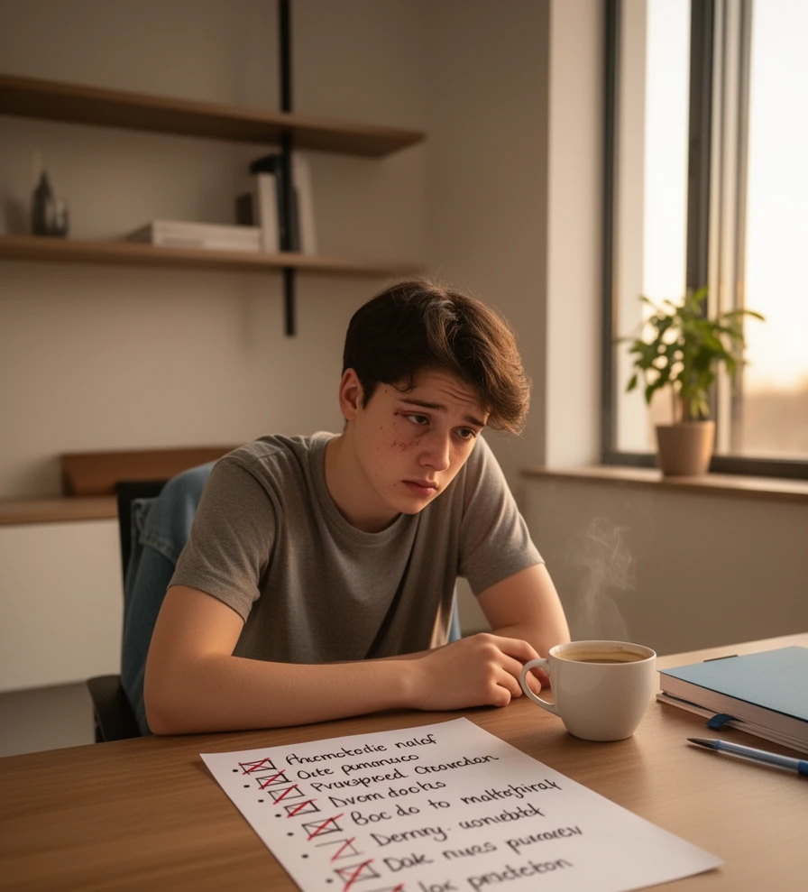 persona revisando lista de tareas diarias y decidiendo prioridades de trabajo