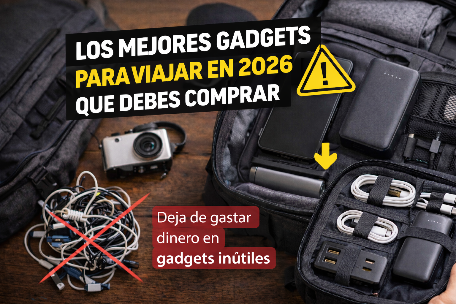 gadgets imprescindibles para viajar en 2026 organizados en mochila