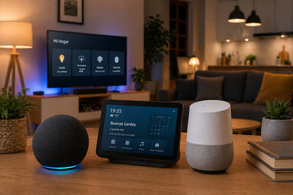 dispositivos Alexa y Google Home en uso en una casa inteligente