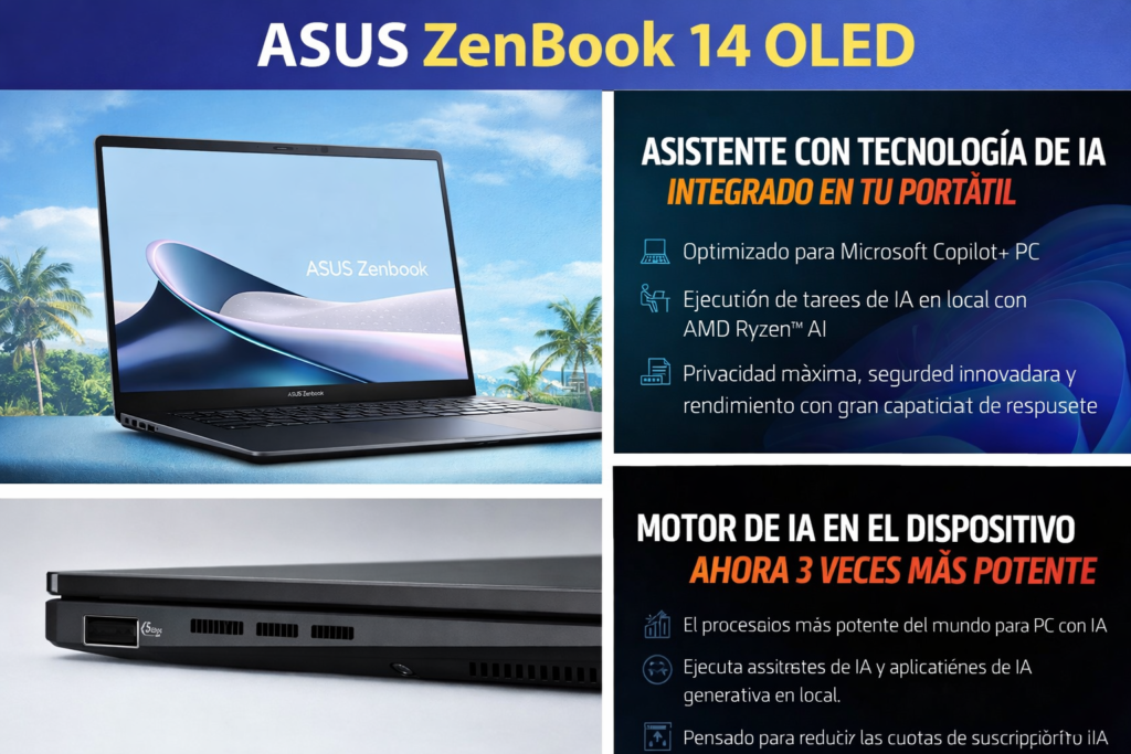 ASUS ZenBook 14 OLED portatil ligero para viajar potente y compacto con buena bateria