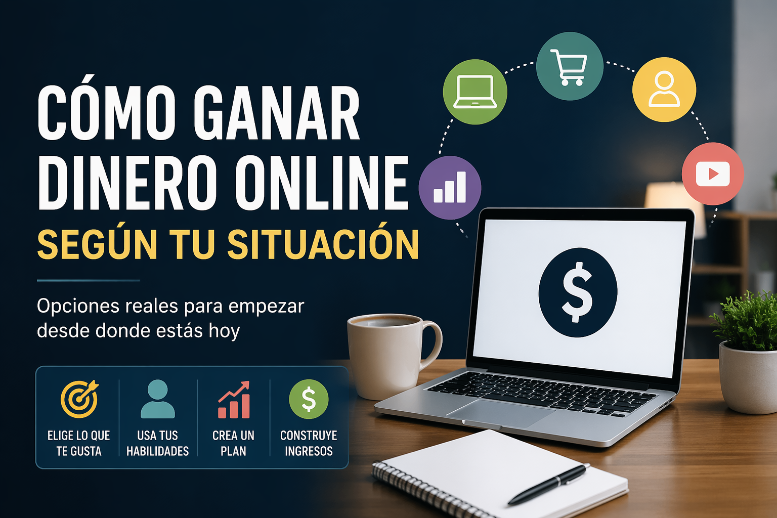Cómo ganar dinero online según tu situación con opciones reales para empezar desde casa usando habilidades negocio digital y trabajo remoto