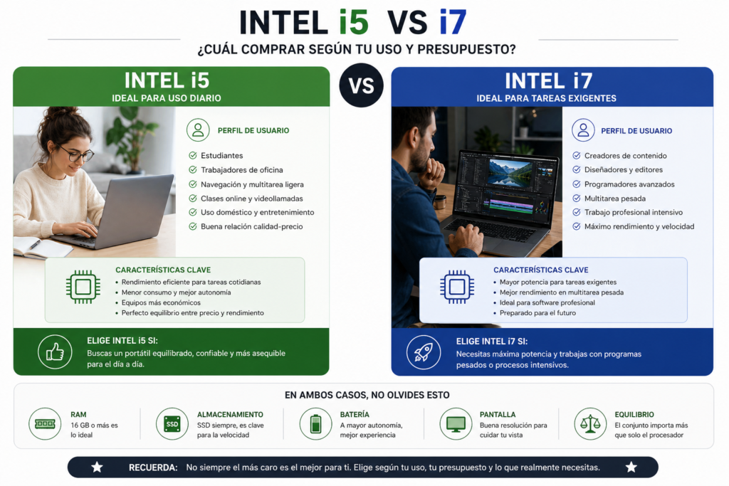 Intel i5 vs i7 cuál comprar según uso, rendimiento y presupuesto para elegir portátil adecuado