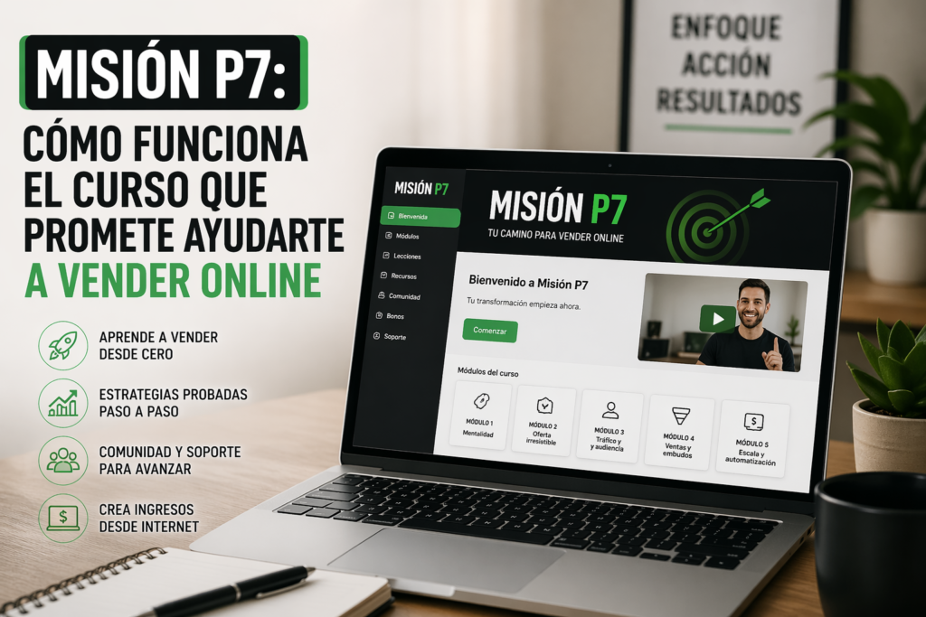 Misión P7 por dentro con panel del curso módulos de negocio online y formación para aprender a vender en internet