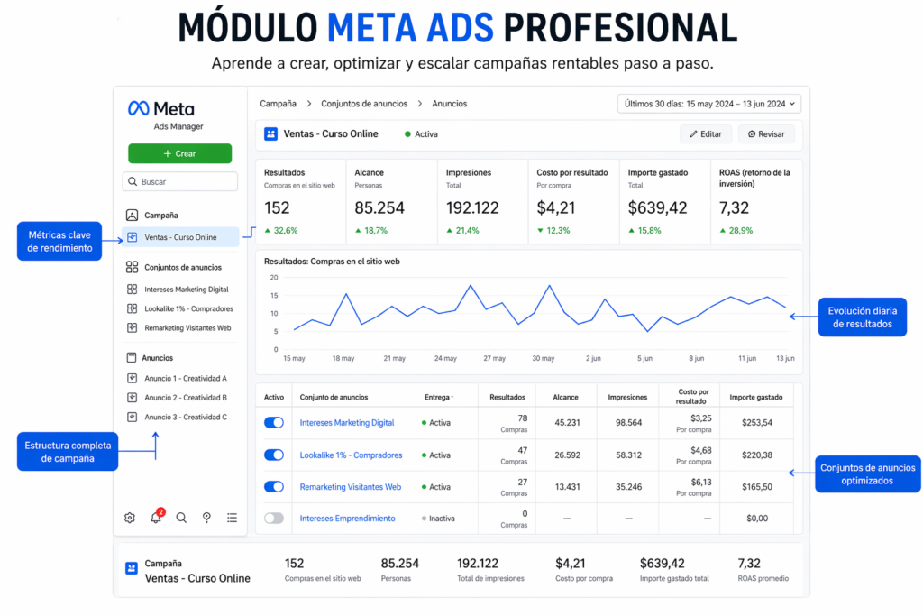 curso de Meta Ads y Google Ads completo módulo Meta Ads profesional