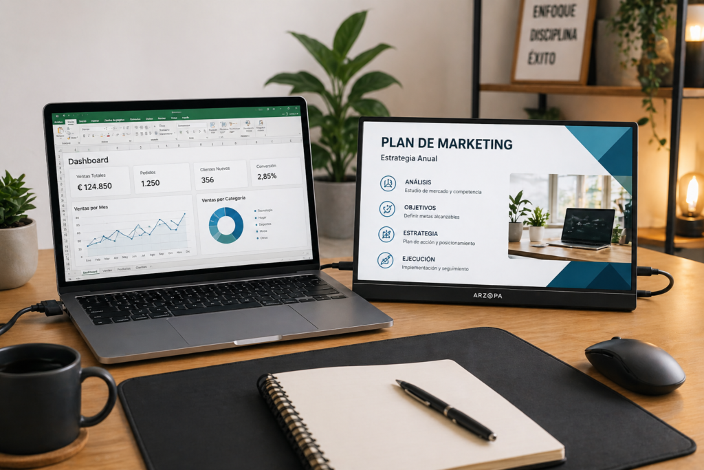 monitor portátil USB-C para trabajar con doble pantalla en escritorio