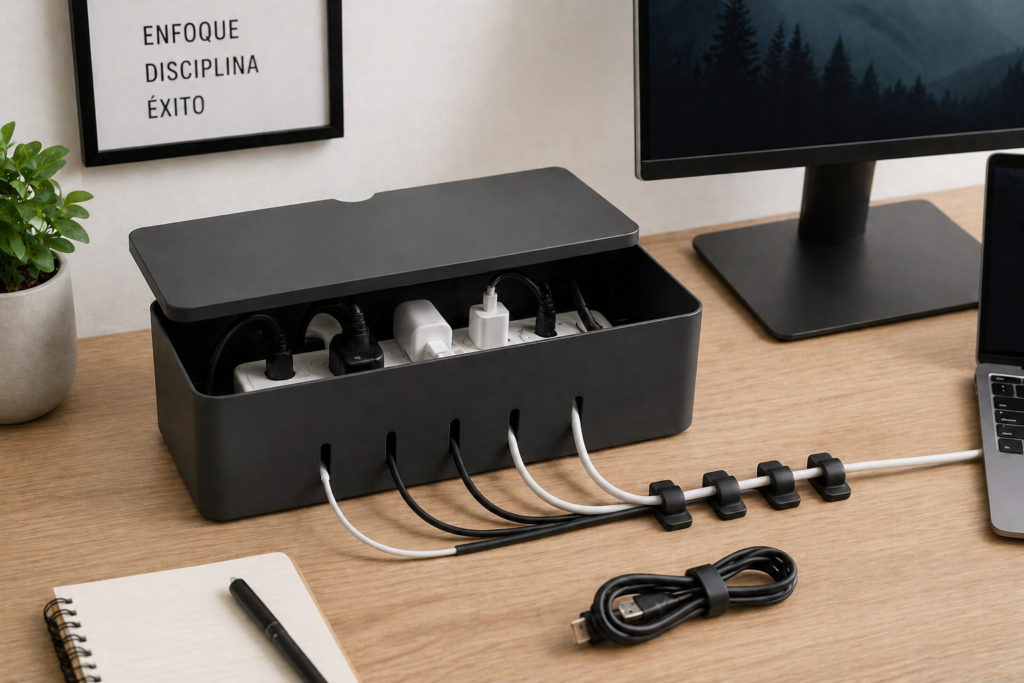 organizador de cables para escritorio sin desorden y más productividad