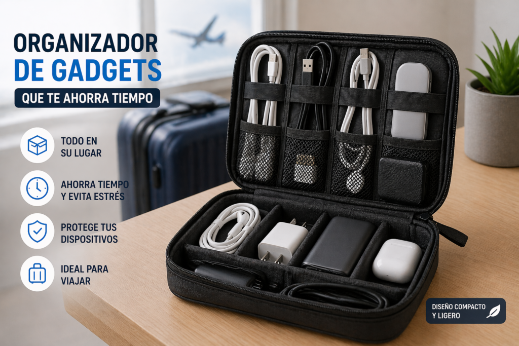Organizador de gadgets que te ahorra tiempo para viajar con cables, cargadores y accesorios bien ordenados