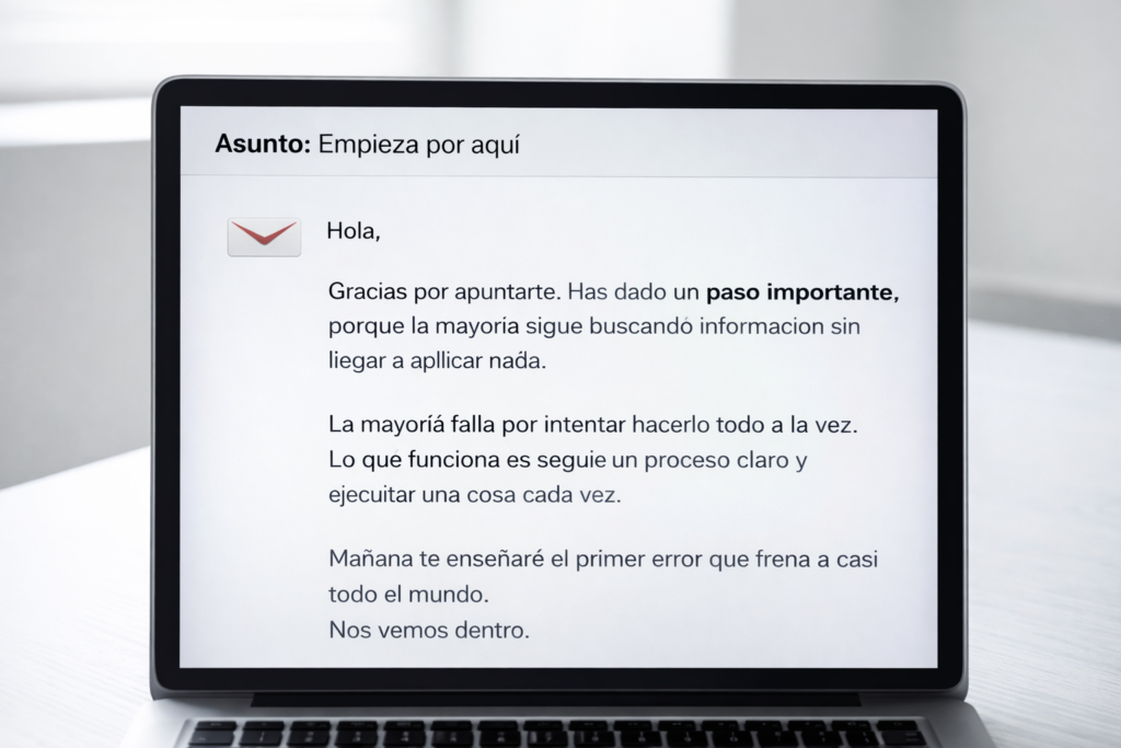 ejemplo de email para vender mostrado en portátil con plantilla simple