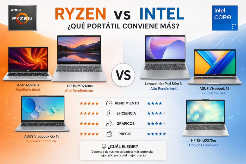 portátiles Ryzen y Intel comparados para elegir mejor opción