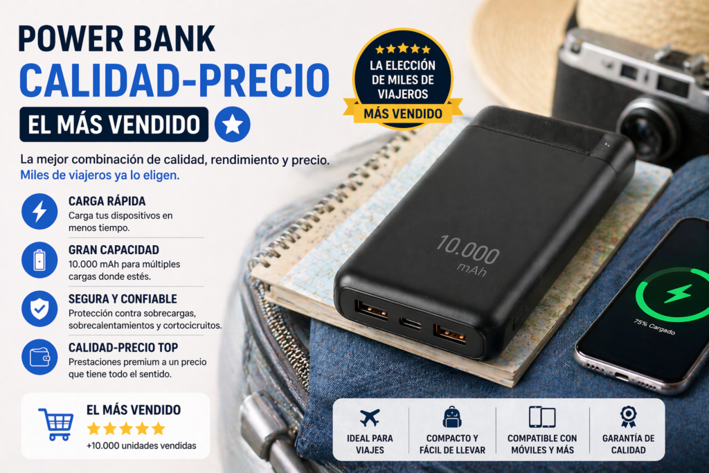 Power bank calidad precio el más vendido con carga rápida gran capacidad y batería externa ideal para viajar y uso diario