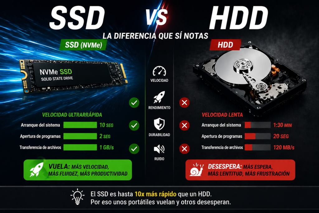 diferencia entre SSD y HDD en velocidad de carga