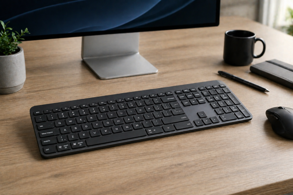 teclado ergonómico inalámbrico para trabajar cómodo en oficina