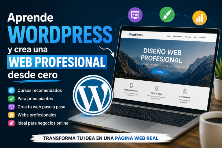 persona creando una página web profesional con WordPress desde cero en ordenador portátil