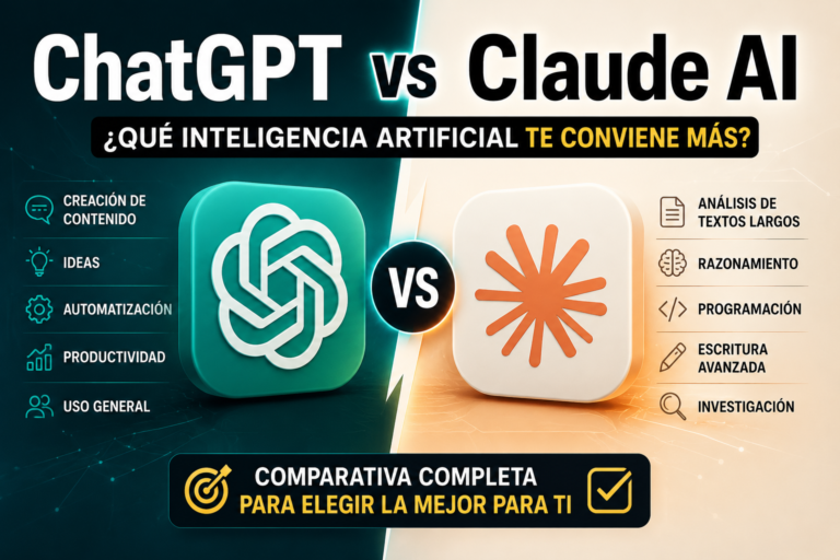 comparativa entre ChatGPT y Claude AI para productividad, creación de contenido y trabajo digital con inteligencia artificial