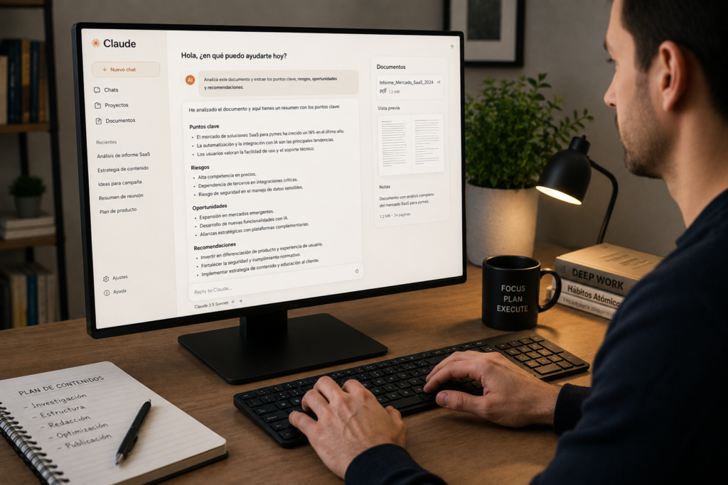 herramienta Claude AI para análisis, productividad y trabajo digital avanzado