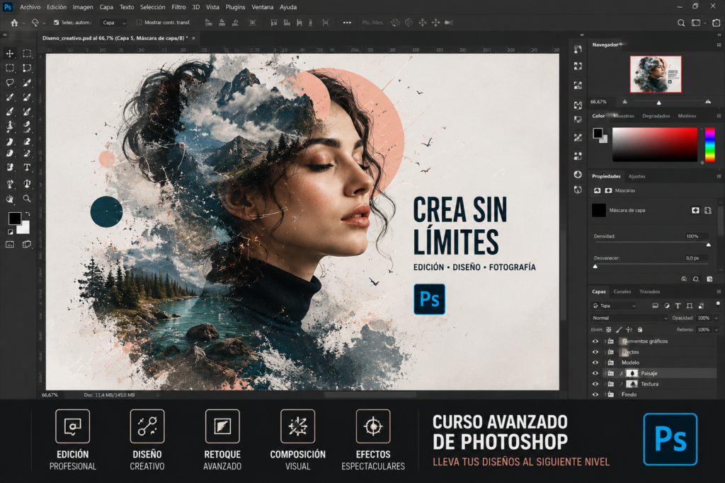 curso avanzado de Photoshop para edición y diseño