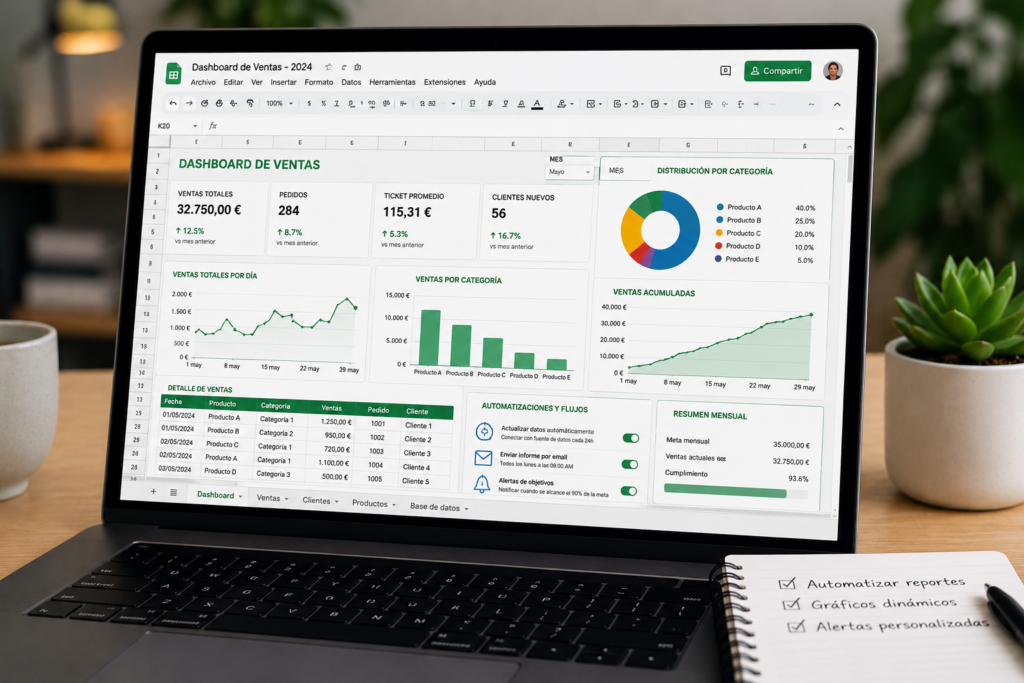 curso avanzado de Google Sheets con dashboards, macros y automatización