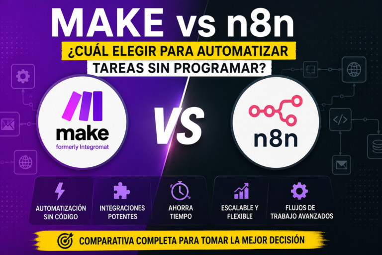 comparativa entre Make y n8n para automatizar tareas sin programar, crear flujos de trabajo y mejorar productividad digital