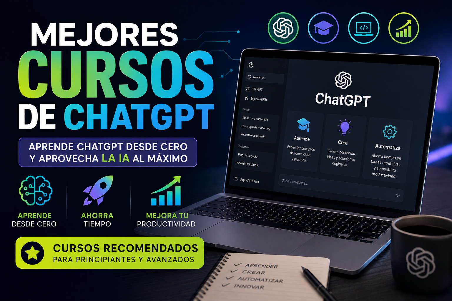 mejores cursos de ChatGPT para aprender inteligencia artificial desde cero