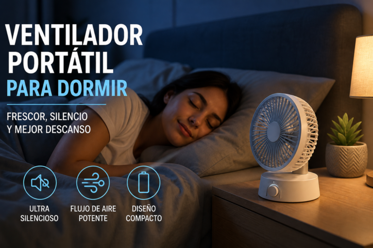 ventilador portátil silencioso para dormir sin calor en mesilla de noche