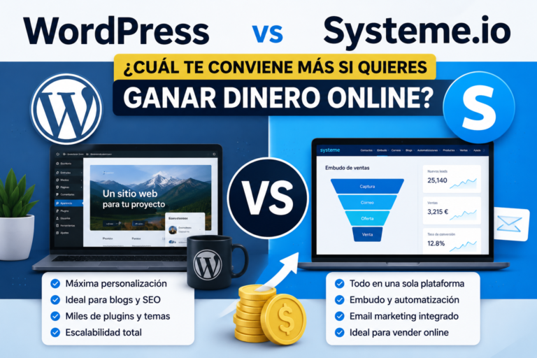 comparativa entre WordPress y Systeme.io para crear un negocio digital, vender online y generar ingresos por internet