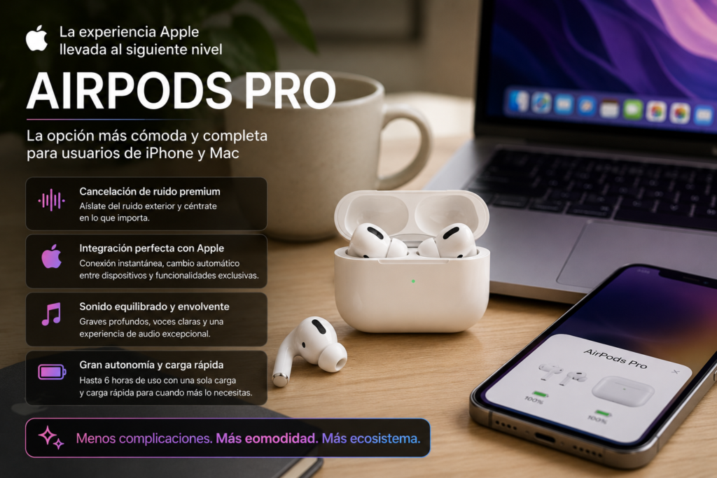AirPods Pro recomendados para usuarios de Apple que buscan una integración perfecta con iPhone, iPad y MacBook.