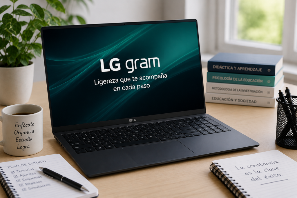 LG Gram recomendado para estudiantes, opositores y profesores que buscan máxima movilidad y autonomía.