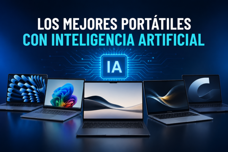 Comparativa de los mejores portátiles con inteligencia artificial, incluyendo modelos con Apple Intelligence, Copilot+ PC y procesadores con NPU para mejorar la productividad y el rendimiento.