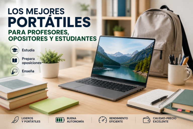 Selección de los mejores portátiles para profesores, opositores y estudiantes, con modelos recomendados por su autonomía, rendimiento, portabilidad y relación calidad-precio.