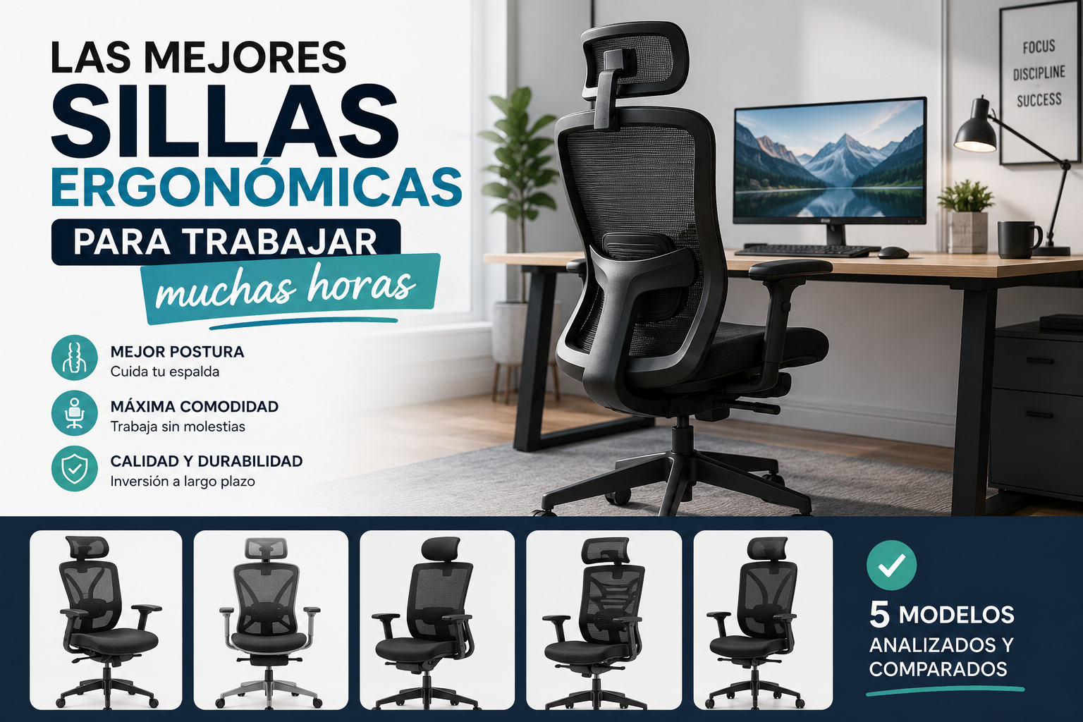 Comparativa de las mejores sillas ergonómicas para trabajar muchas horas con comodidad, mejorar la postura y reducir las molestias de espalda.
