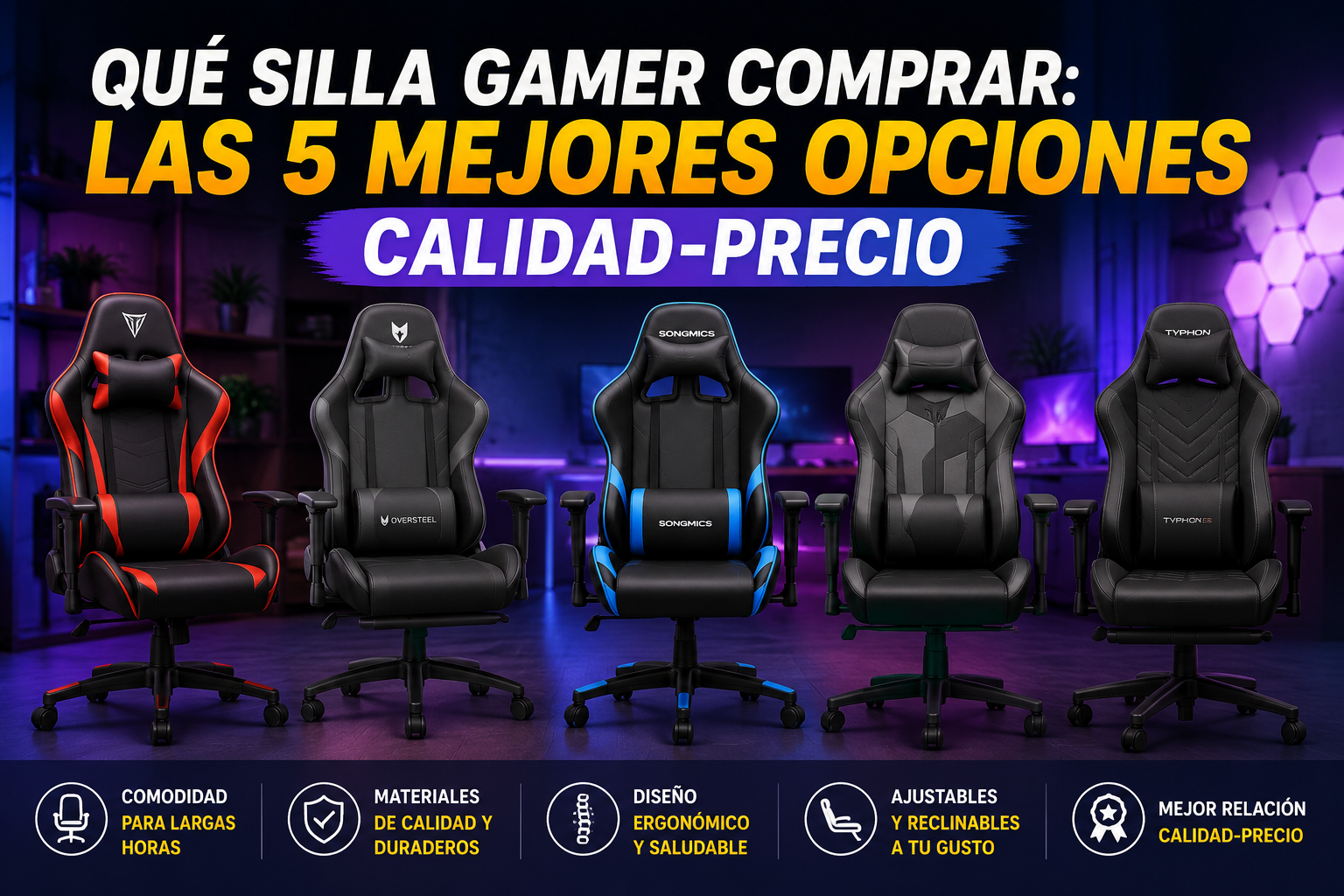 Comparativa de las mejores sillas gamer calidad-precio para jugar, trabajar o estudiar con máxima comodidad, diseño ergonómico y respaldo reclinable.