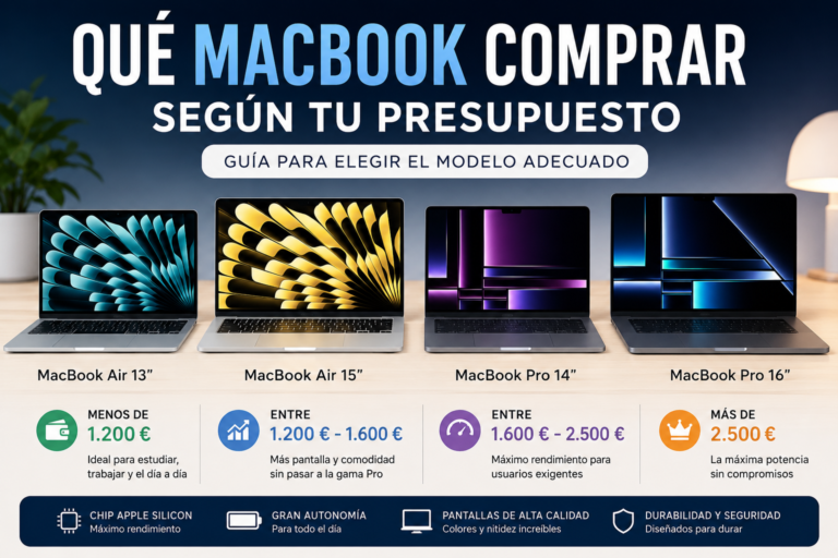 Comparativa de modelos MacBook Air y MacBook Pro para elegir el portátil Apple más adecuado según presupuesto y necesidades.