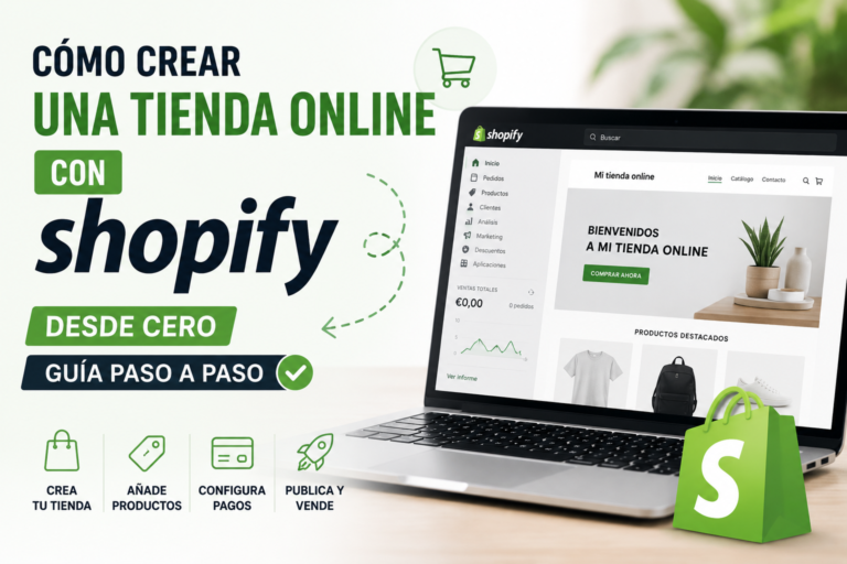 Guía para crear una tienda online con Shopify desde cero mostrando el proceso de configuración, publicación de productos y puesta en marcha de un ecommerce.